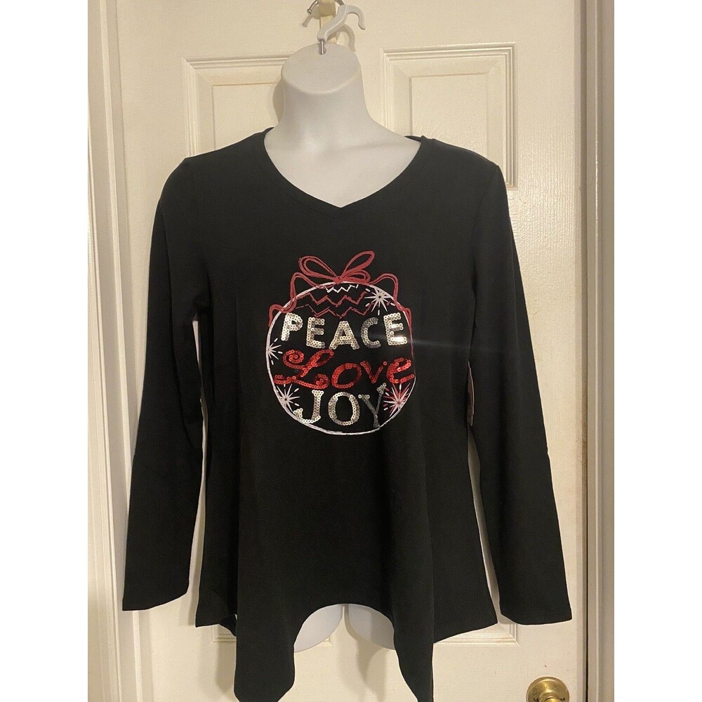 NWT Women’s JOYLAND Holiday Black Sequin Christmas Sweater Shirt‎ Sz XL